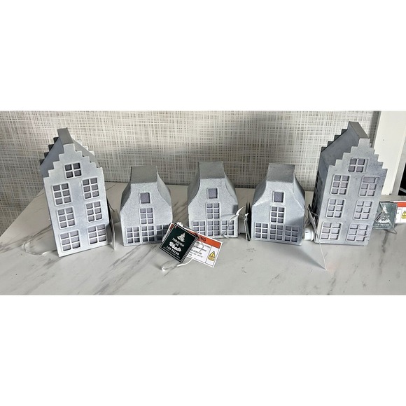 Christmas Village Tin Houses Lot of 5 LED Lights Canal or Dutch Inspired BxEE - Picture 1 of 8